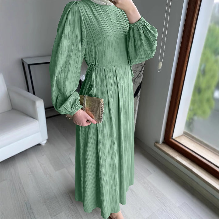 Maxi dress for women with elegant draping and elastic sleeves Lune London
