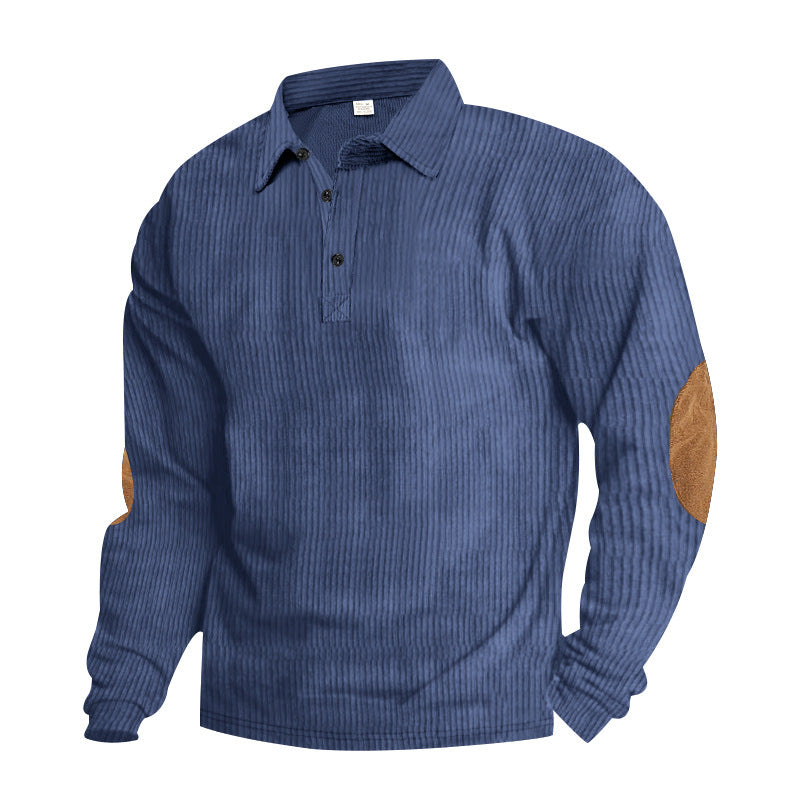 Men Casual Corded Sweater with Leather Trim Lune London