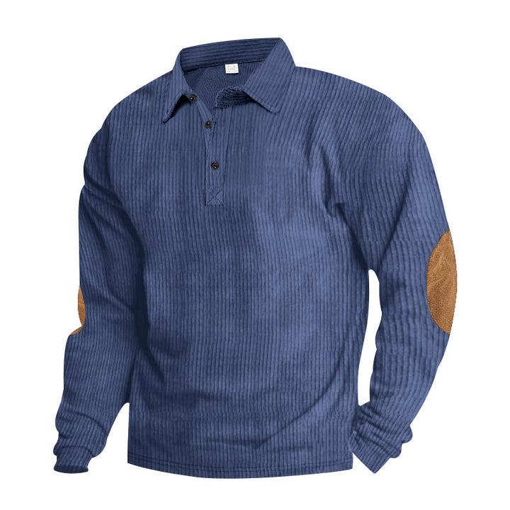 Men Casual Corded Sweater with Leather Trim Lune London