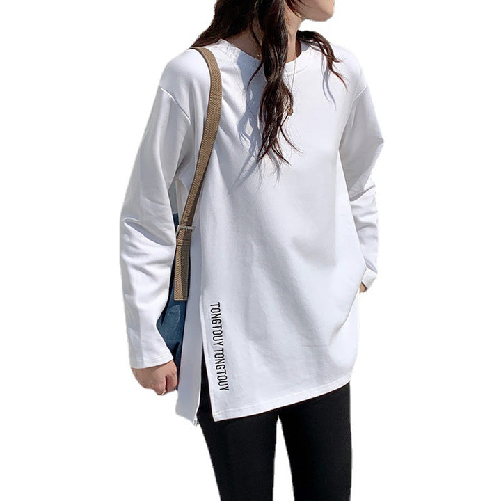 Women's casual long sleeve shirt with asymmetric cut and modern lettering Chic & Stil