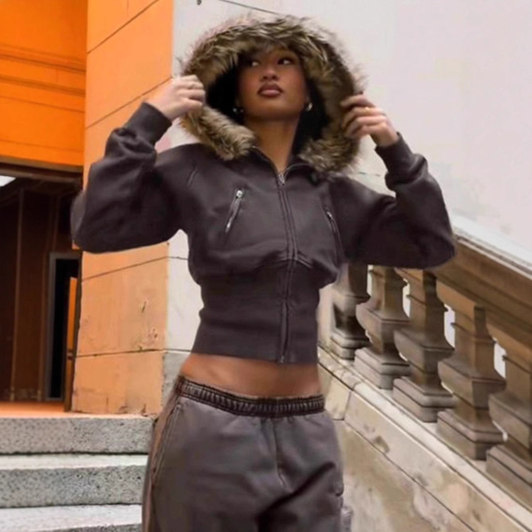 Hooded jacket for women with removable faux fur lining and fitted cut Lune London