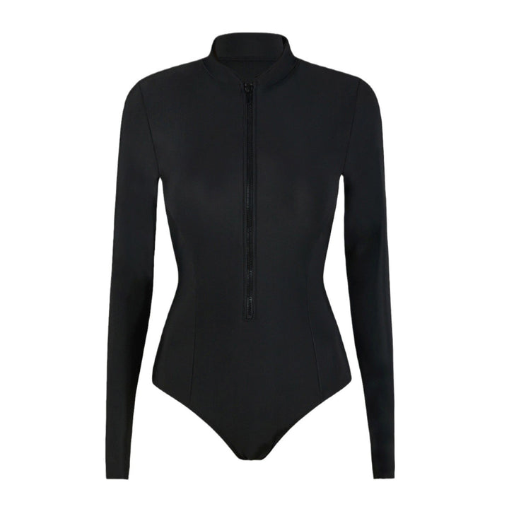 Ladies long sleeve surf suit with high collar and practical zip Lune London