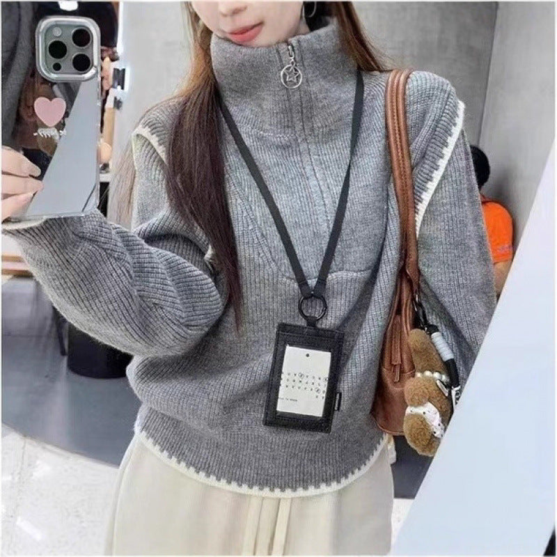 Pull femme à col montant avec col montant et fermeture éclair Chic & Stil