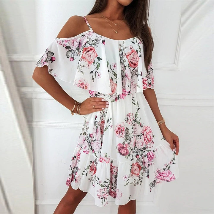 Chic Cold-Shoulder Mini Flowers Dress