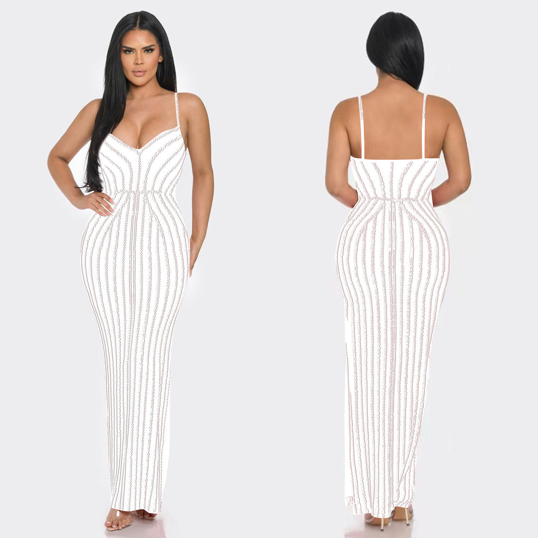 Ladies Elegant Chic Striped Maxi Dress