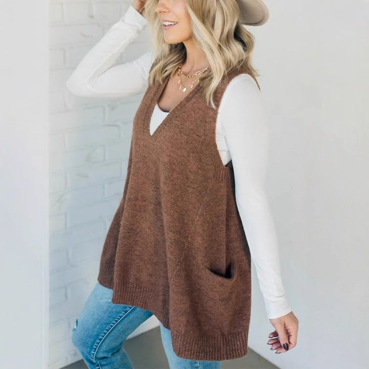 Ladies Knitted Fashion Vest with V-Neck and Practical Pockets Lune London