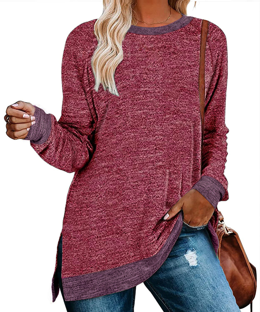 Casual oversized long sleeve t-shirt for women with contrast hem Lune London