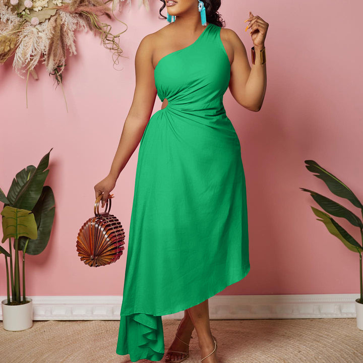 Asymmetrical evening dress for women with pleated hem Lune London