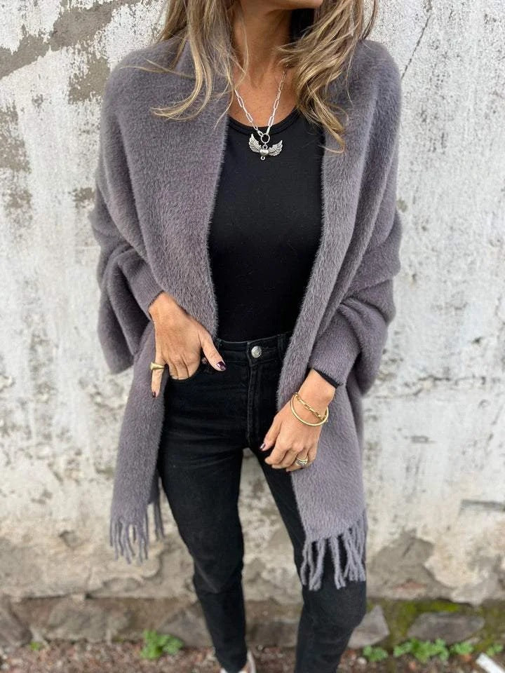 Knit coat for women with fringes Lune London