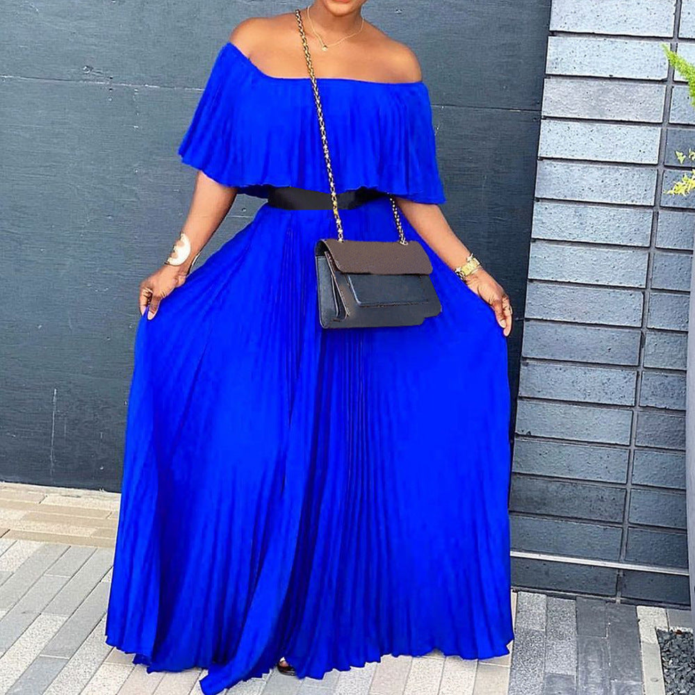 Maxi dress for women with off-shoulder design and elastic waistband Lune London