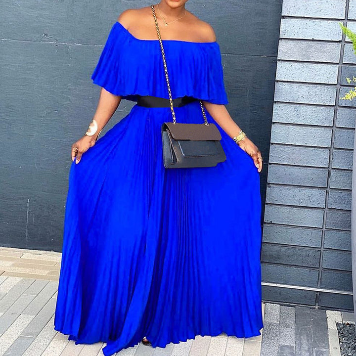 Maxi dress for women with off-shoulder design and elastic waistband Lune London
