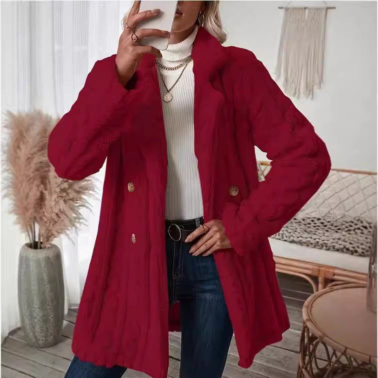 Ladies Long Cozy Coat with Moon London Button Design