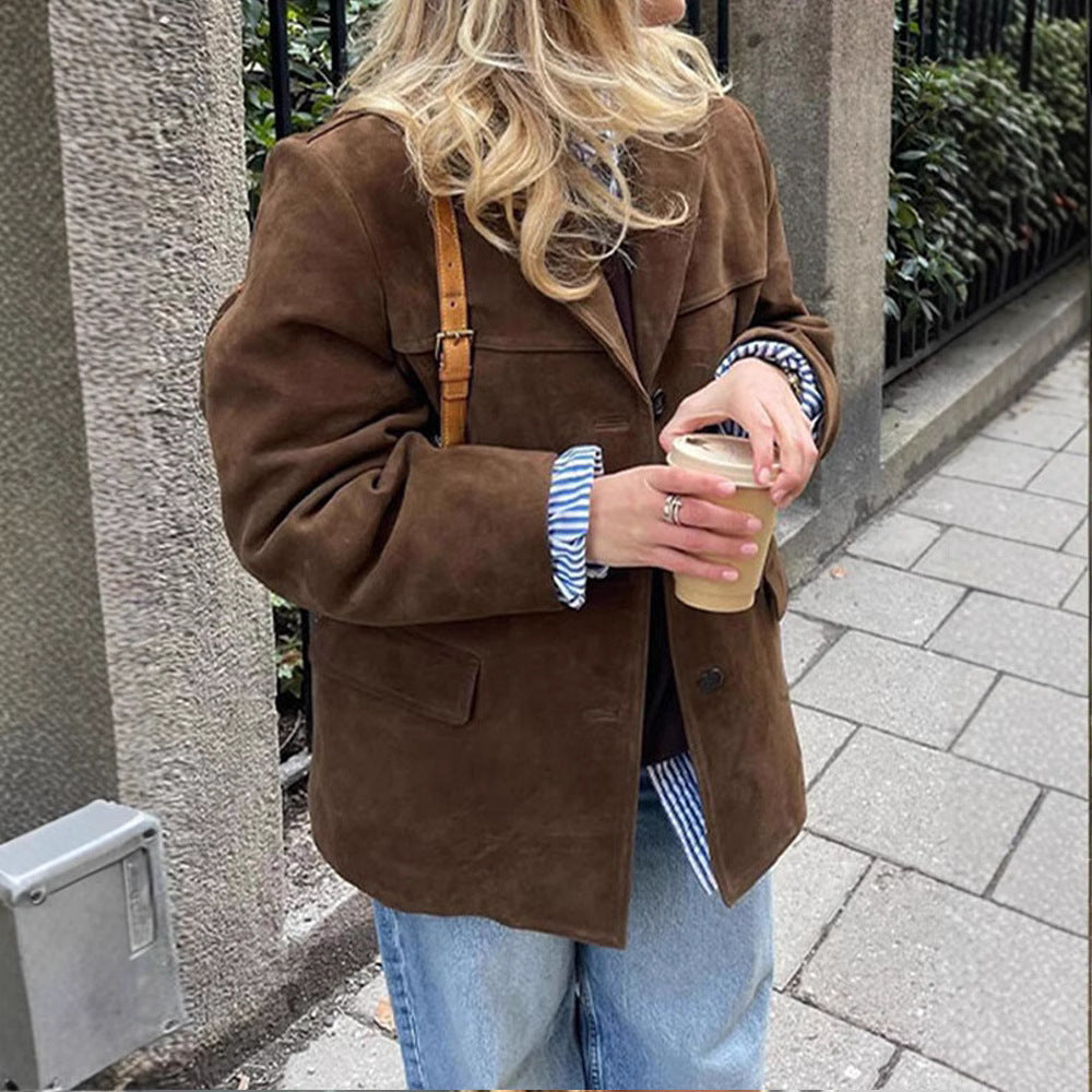 Women Suede Blazer Fashion with Pockets and Elegant Cut Lune London