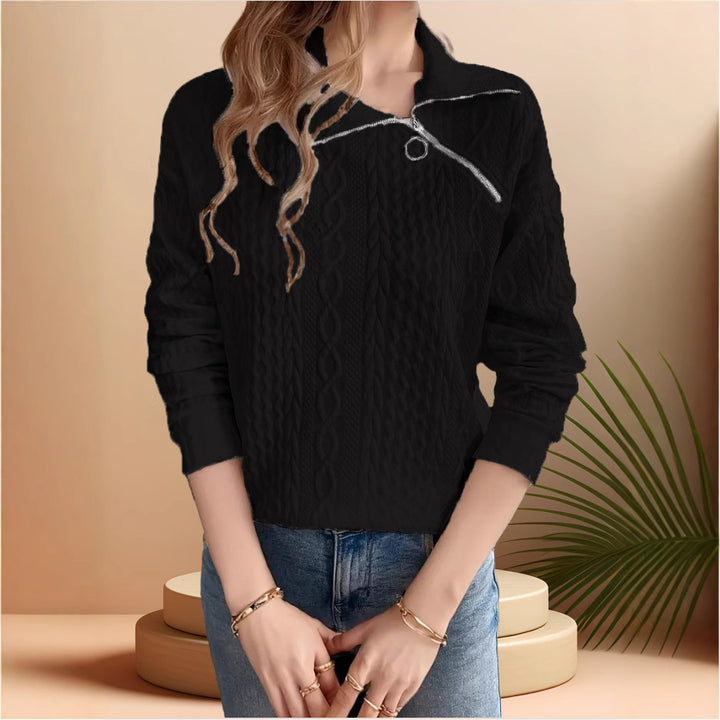 Knit sweater for women with half-zip and textured design Lune London