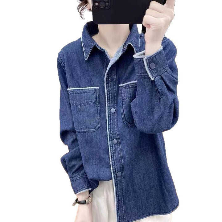 Blouse en denim décontractée pour femmes avec col contrasté Chic & Stil