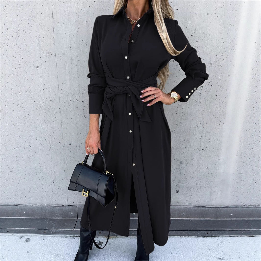 Shirt dress for women with tie belt and button placket Lune London