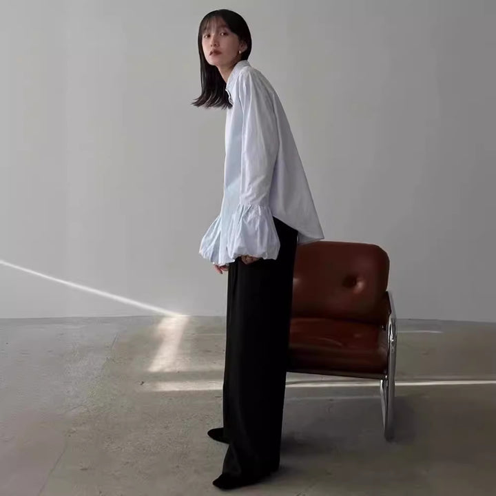 Blouse Élégante Femme avec Manches Volumineuses et Col Montant Chic & Stil