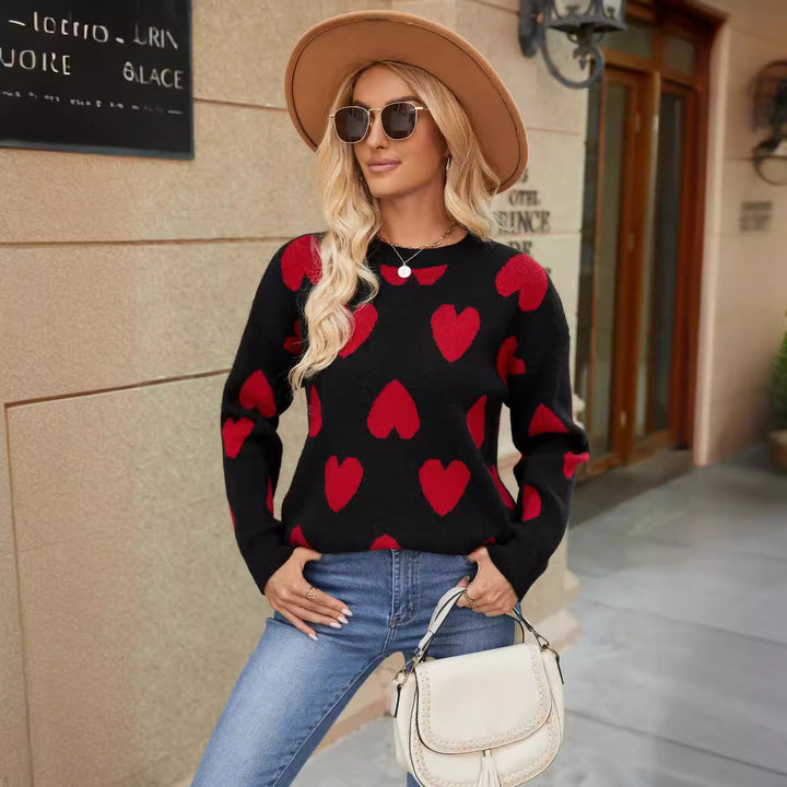 Pull pour femmes avec motif en cœur et coupe décontractée