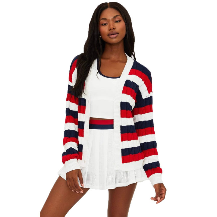 Casual knit jacket for women with modern colorful stripes and a comfortable fit Lune London