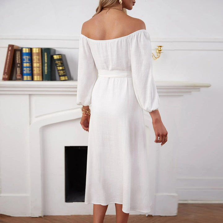 Robe maxi femme à épaules dénudées et boutons décoratifs Chic & Stil