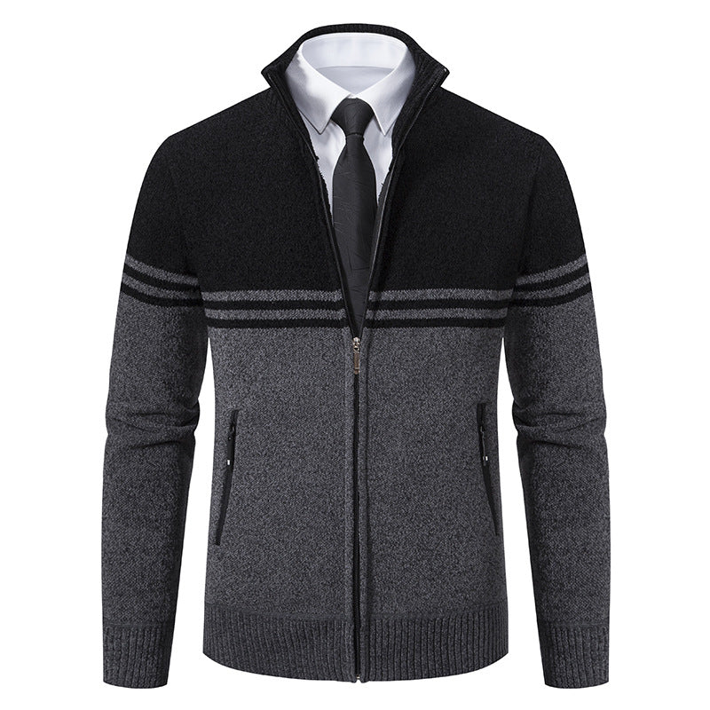 Sporty and trendy knitted jacket for men with zipper and contrasting stripes Lune London