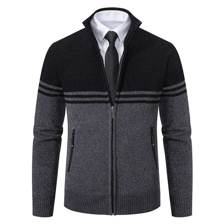 Sporty and trendy knitted jacket for men with zipper and contrasting stripes Lune London