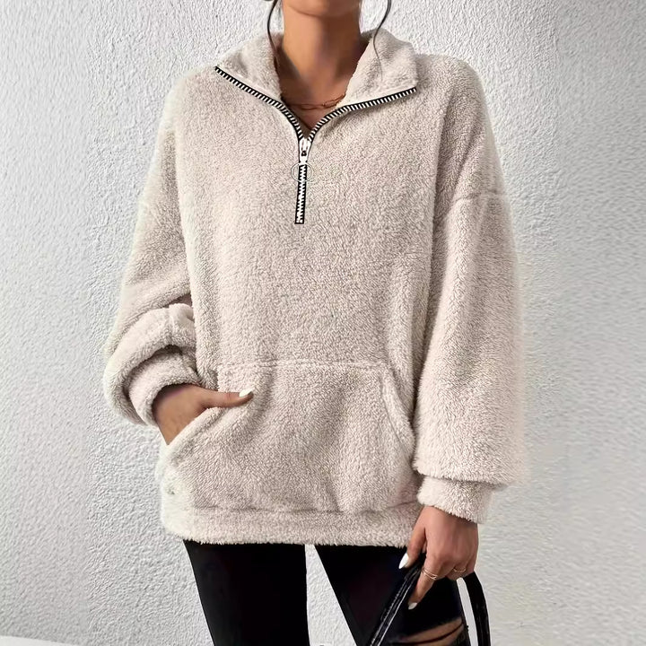 Ladies elegant fleece sweater with high collar and pockets Lune London