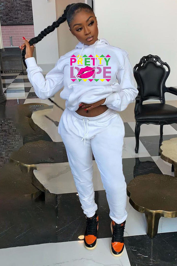 Sweatpants and hoodie set for women with modern graphics and creative print Lune London