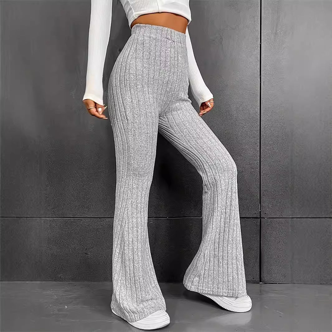 Women's Knit Palazzo Pants with Elegant Ribbed Design and High Waist Lune London