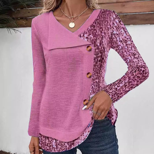 Women's long sleeve shirt with asymmetrical collar and decorative button details Lune London
