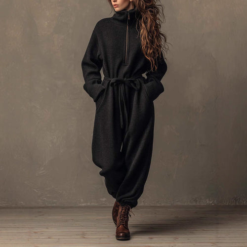 Ladies comfortable fleece jumpsuit with high collar Lune London