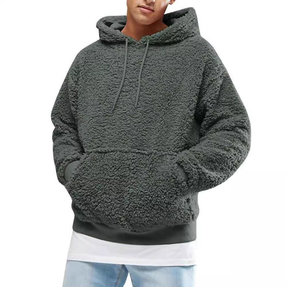 Men's Casual Teddy-Fleece Hoodie with Practical Kangaroo Pockets and Adjustable Drawstring Lune London
