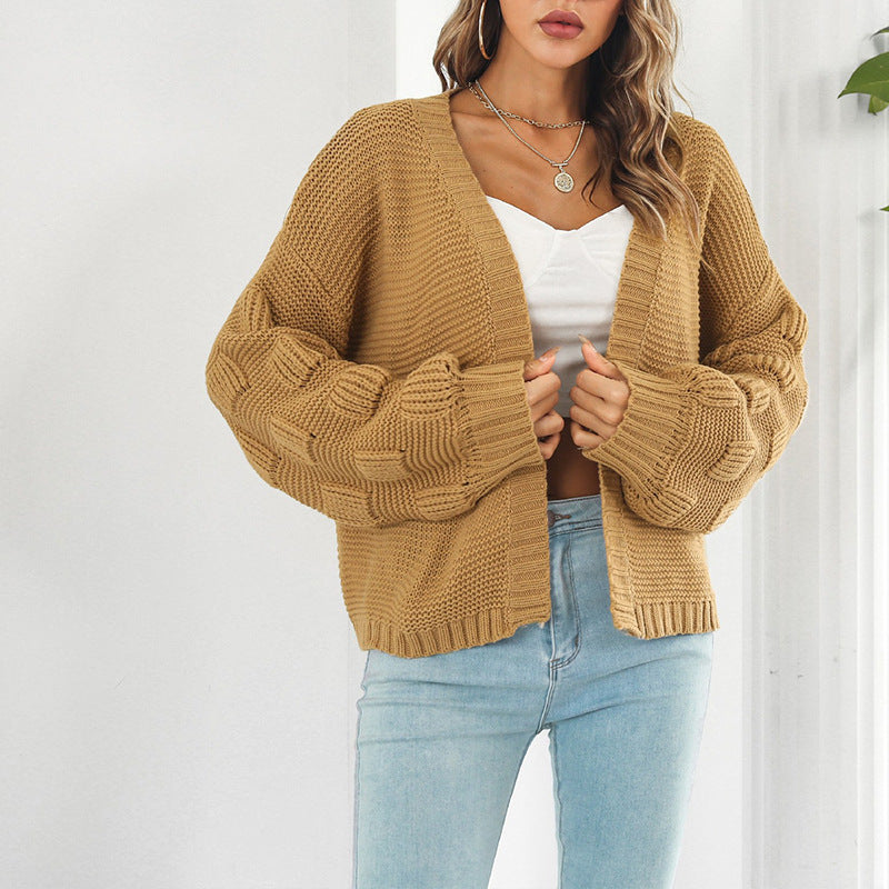 Ladies chunky knit cardigan with wide sleeves and V-neck Lune London