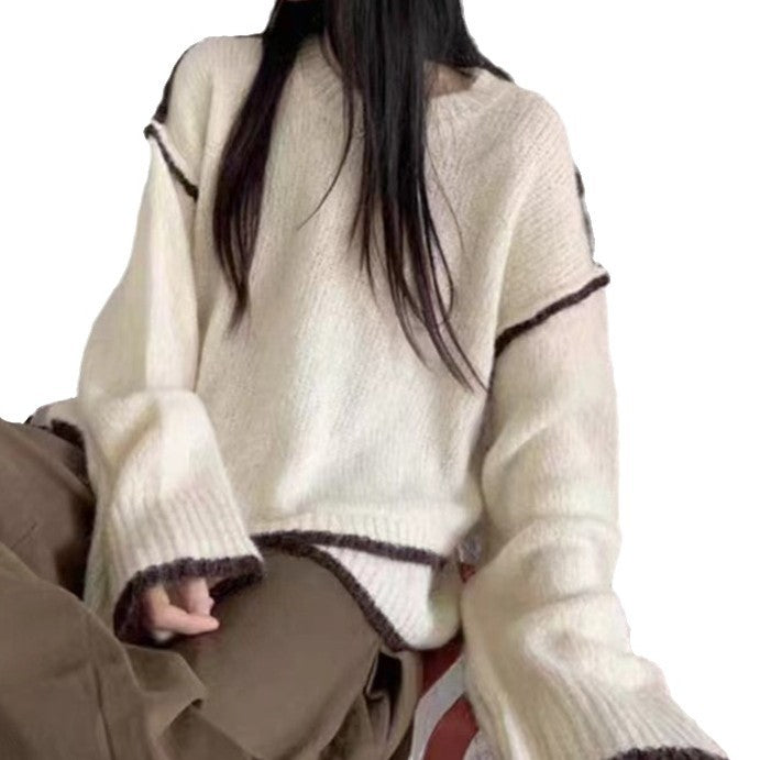 Pull en maille lâche pour femmes avec bord contrastant Chic & Stil