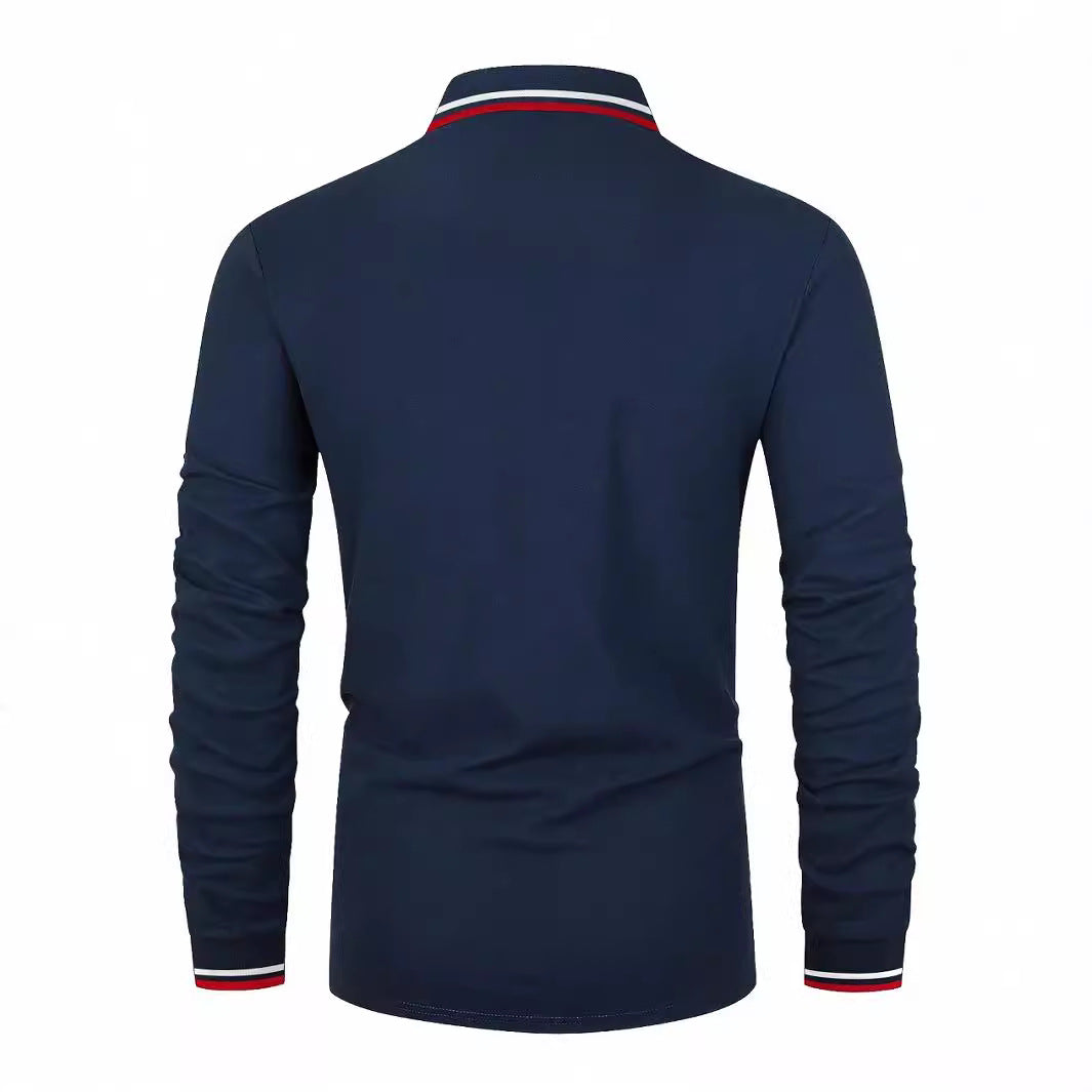 Long sleeve polo shirt for men with sporty collar and contrasting cuffs Lune London
