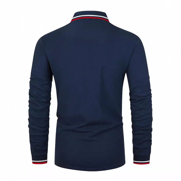 Long sleeve polo shirt for men with sporty collar and contrasting cuffs Lune London