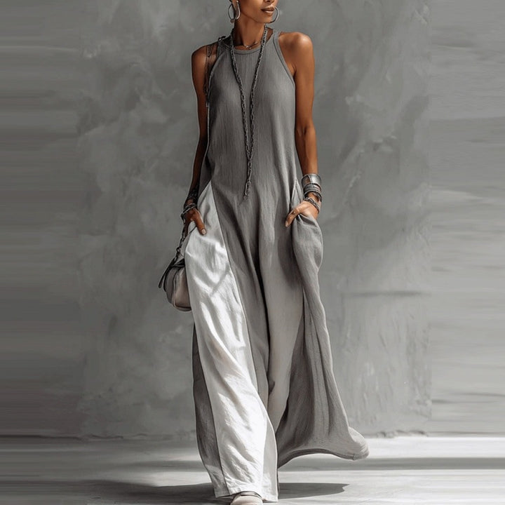 Women Casual Maxi Dress with Asymmetrical Cut and Deep Back Neckline Lune London