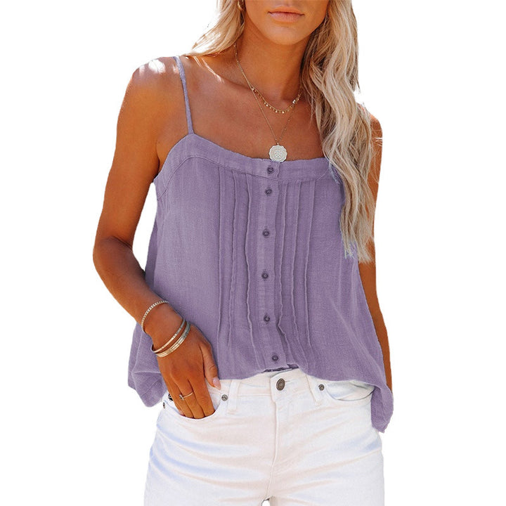 Lightweight women's tank top with spaghetti straps, plaid design and button details Lune London