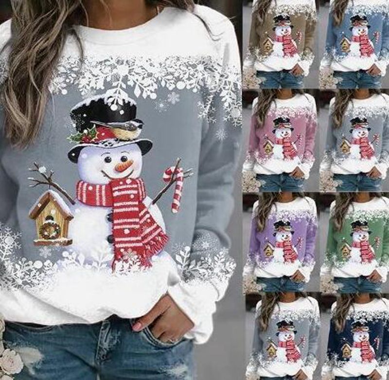 Sweatshirt pour femmes avec motif bonhomme de neige de Noël et manches longues Chic & Stil