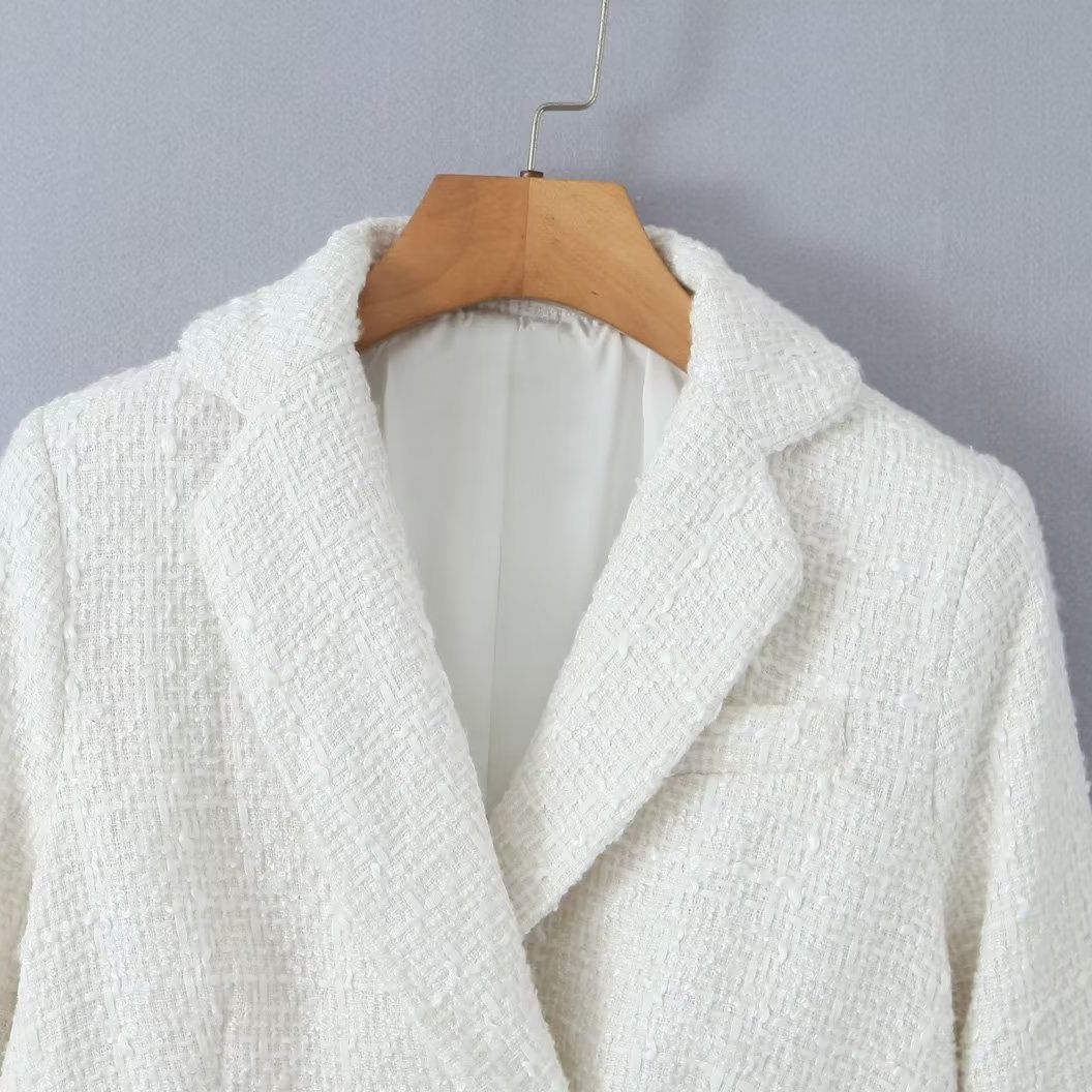 Elegant ladies crossover blazer jacket with textured fabric Lune London