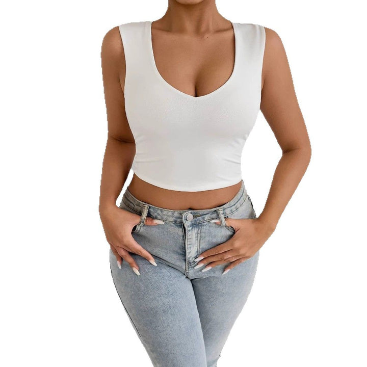 Women fitted crop top with deep V-neck Lune London