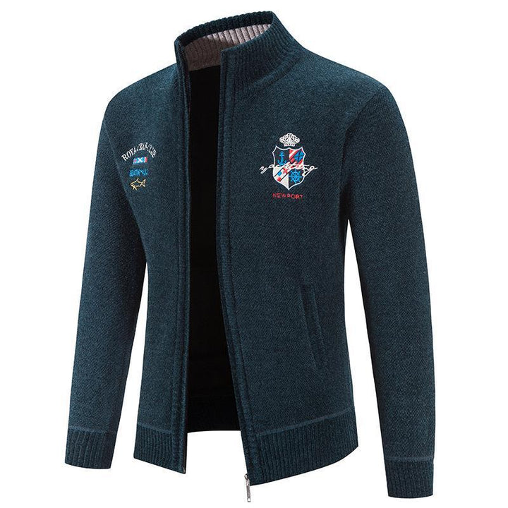 Trendy knitted jacket for men with high collar and detailed embroidery Lune London