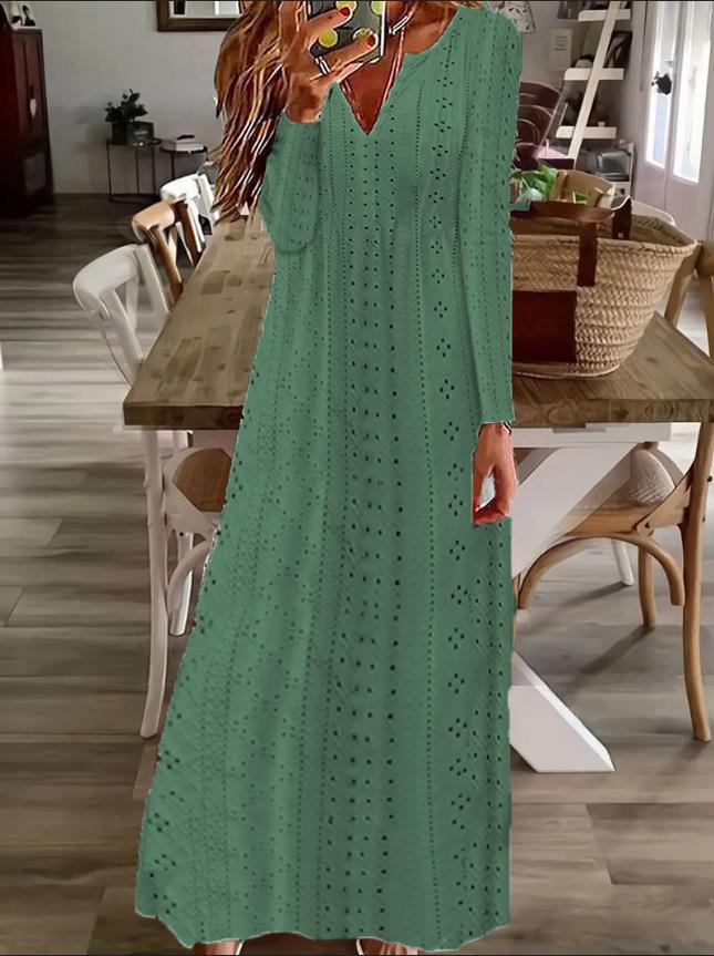 Maxi dress for women with a delicate lace pattern and V-neck Lune London