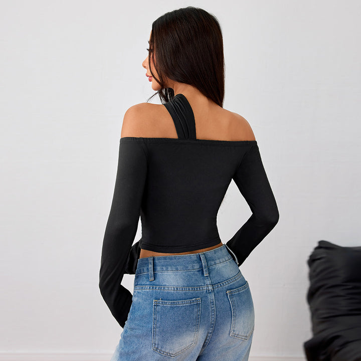 Haut asymétrique croisé pour femmes avec un design à halter à la mode et des fronces élégantes Chic & Stil