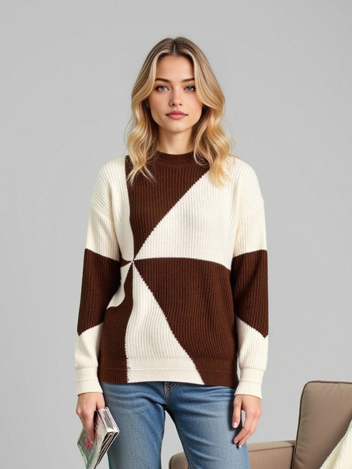 Knit sweater for ladies with geometric design and relaxed fit Lune London
