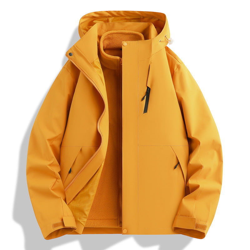 Waterproof outdoor jacket for men with insulating lining and adjustable hood drawstring Lune London