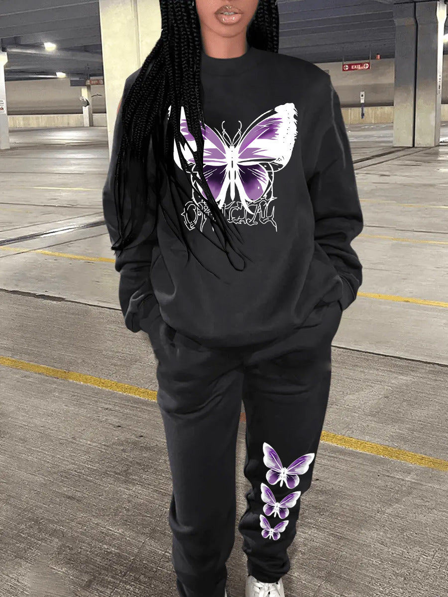 Women's sweatshirt and jogger pants set with a creative butterfly design Lune London