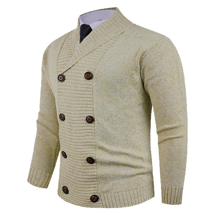 Men's knitted jacket with double row of buttons and fine texture Lune London