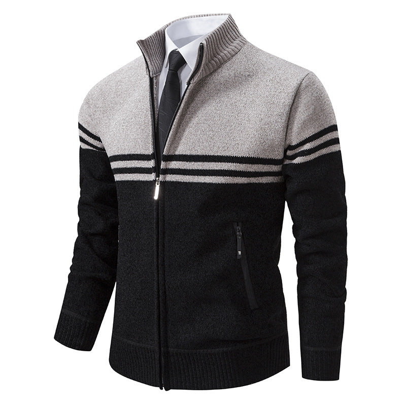 Sporty and trendy knitted jacket for men with zipper and contrasting stripes Lune London