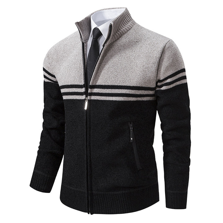 Sporty and trendy knitted jacket for men with zipper and contrasting stripes Lune London